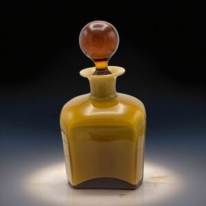 MCM Vintage Hand Blown Amber Case Glass Art Deco Bottle Artisan Made